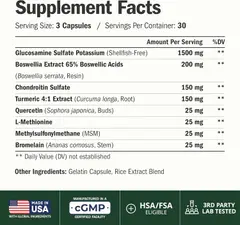 Glucosamine Chondroitin MSM – Joint Support Supplement for Women and Men with Glucosamine Sulfate 1500 mg, Chondroitin and MSM – for Cartilage, Joint Health and Flexibility – 90 Capsules — ảnh 5